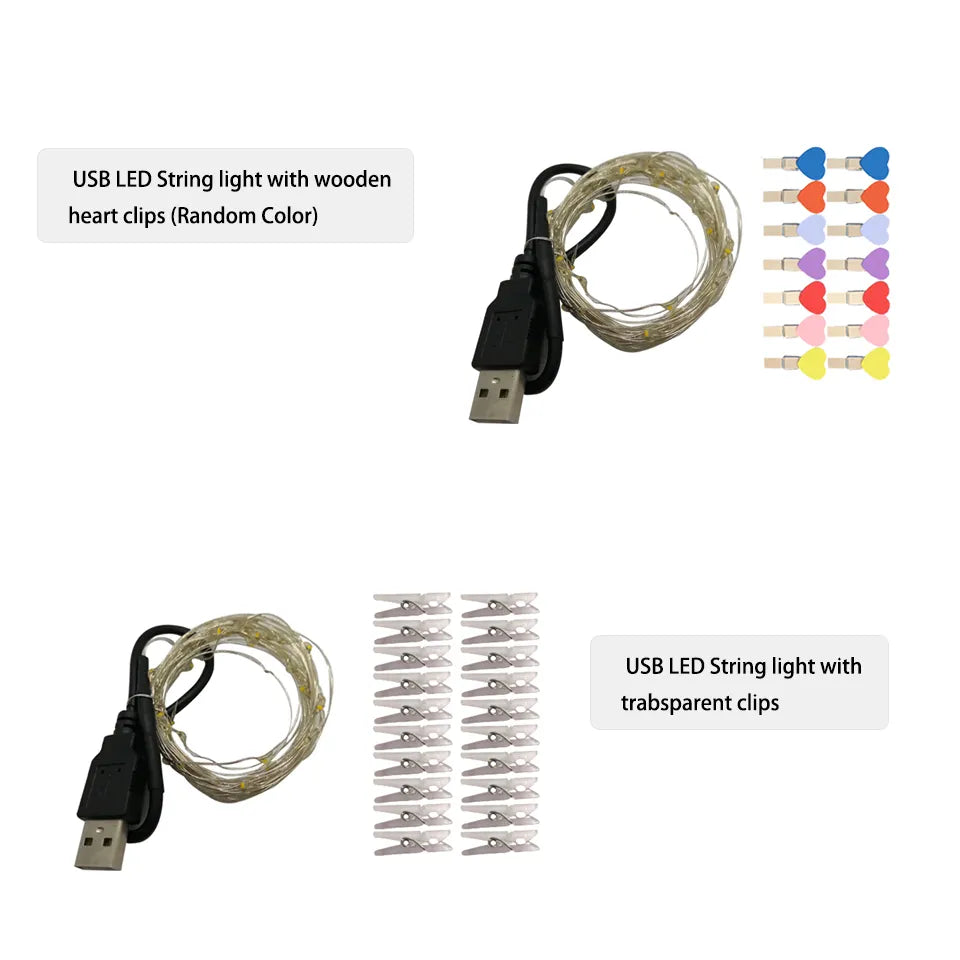 String light Photo Clip USB LED Fairy Lights Battery Operated - DecorGama