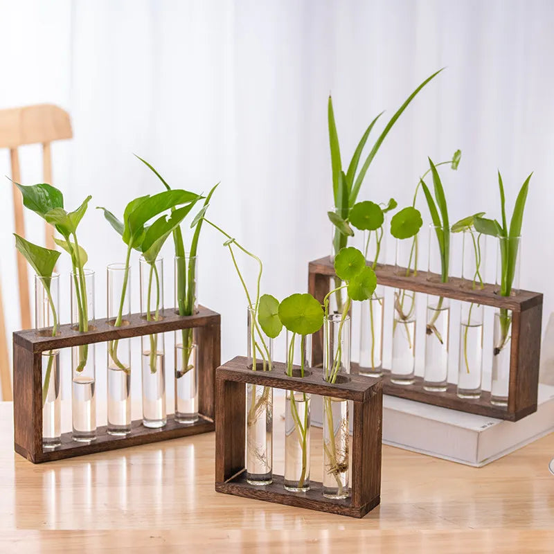 Simple Nordic Test Tube Glass Vase Decoration Creative Wooden Frame - DecorGama