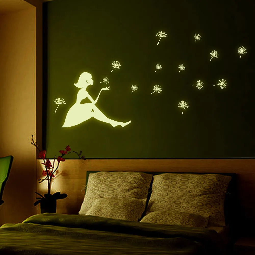 Bedroom Stickers Living Decoration Dandelion Girl Wall Luminous - DecorGama