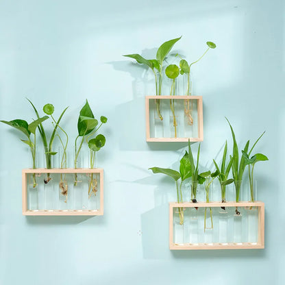 Simple Nordic Test Tube Glass Vase Decoration Creative Wooden Frame - DecorGama