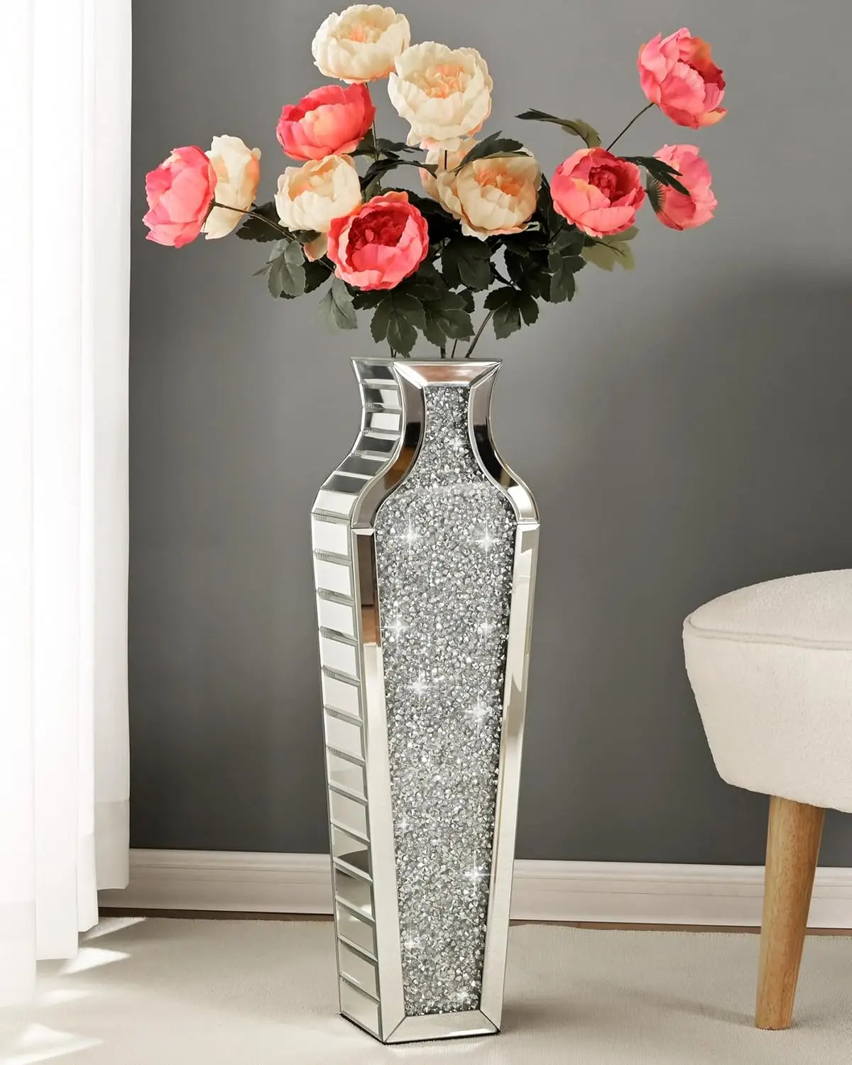 Tall Crushed Diamond Floor Vase