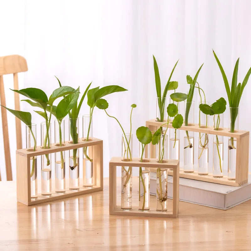 Simple Nordic Test Tube Glass Vase Decoration Creative Wooden Frame - DecorGama