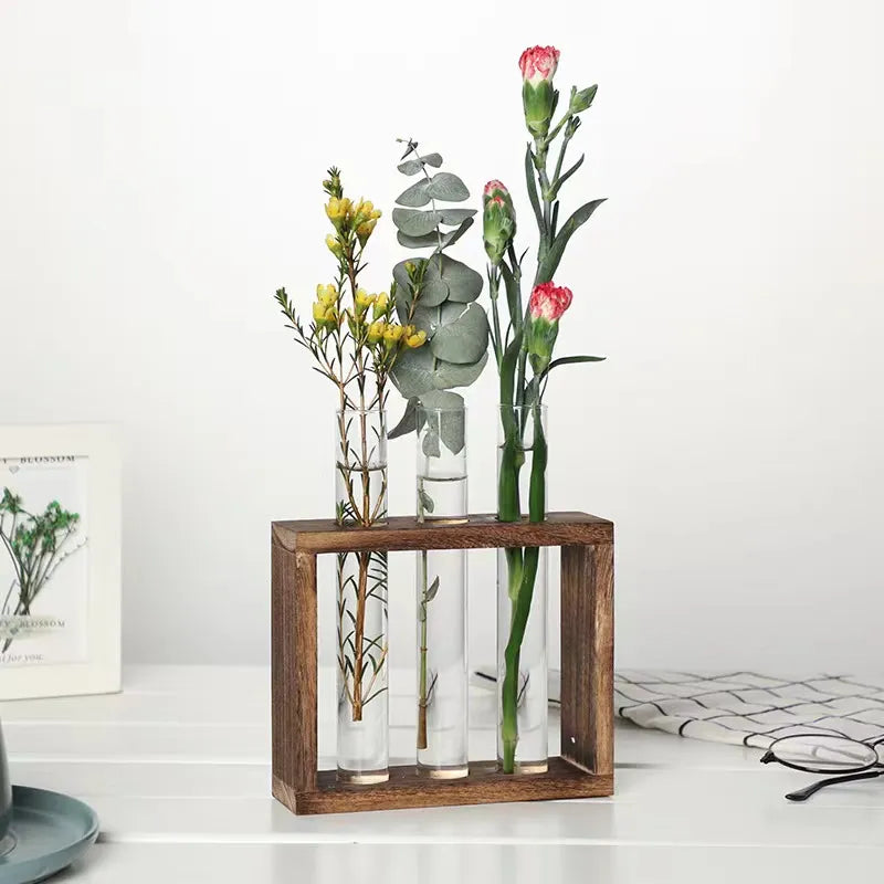 Simple Nordic Test Tube Glass Vase Decoration Creative Wooden Frame - DecorGama