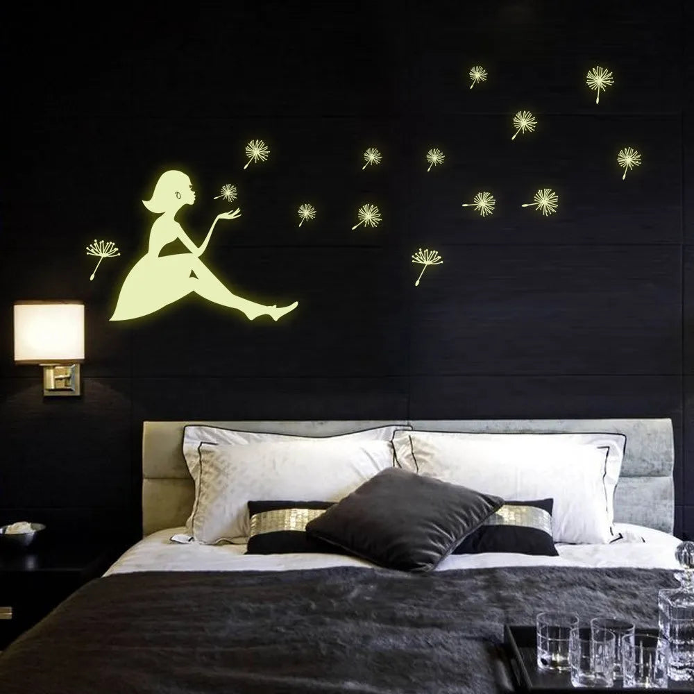 Bedroom Stickers Living Decoration Dandelion Girl Wall Luminous - DecorGama